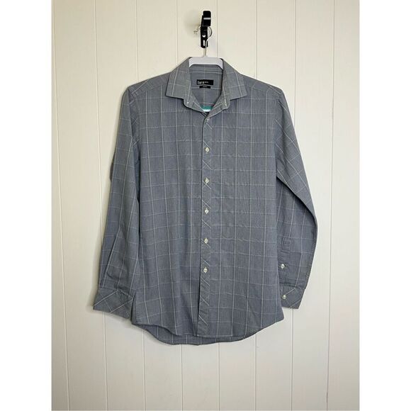 Bar III Men Small Slim Button Front Shirt Black White Check Long Sleeves Stretch - Picture 1 of 14